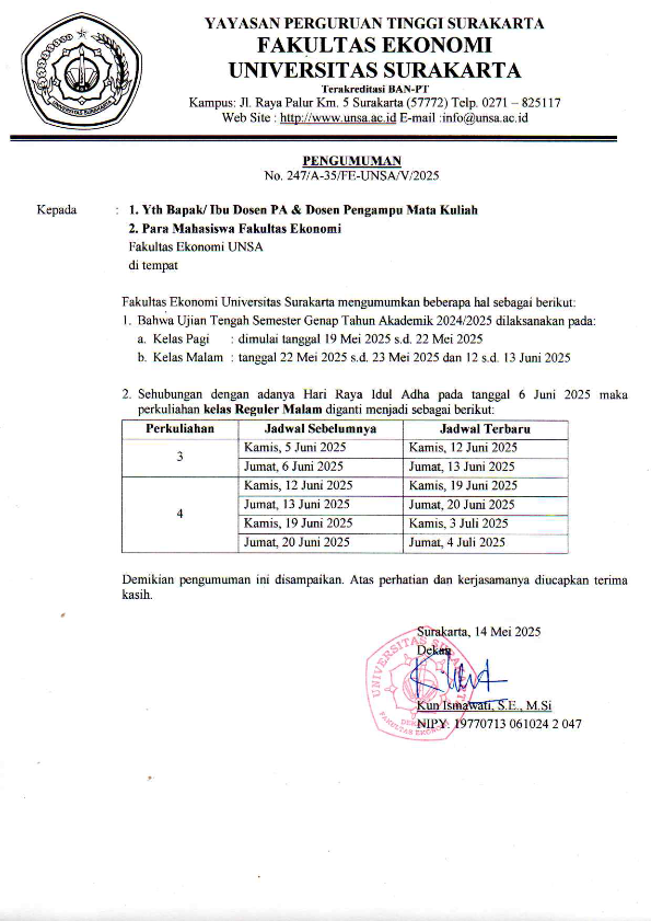 Read more about the article Pengumuman UTS Genap 2024-2025 dan Perubahan Jadwal Kelas